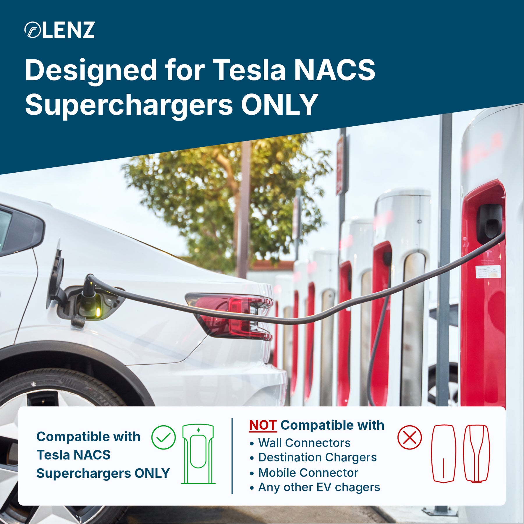 LENZ NACS Supercharger to CCS1 Adapter, Charge non-Tesla EV at Supercharger stations