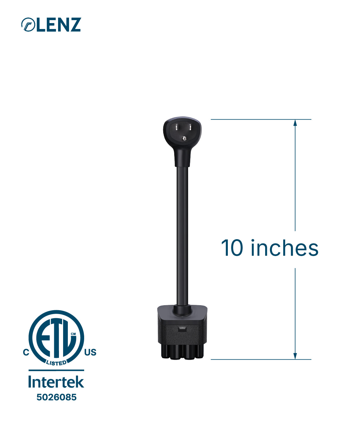 NEMA 5-15 Adapter Compatible with Tesla Gen 2 and Gen 3 Mobile Chargers Standard 10" Length