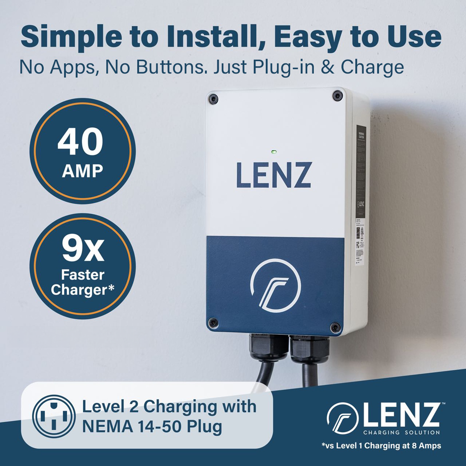 LENZ Level 2 Plugin 40 A Home Charger Weather-Proof Corrosion Resistant