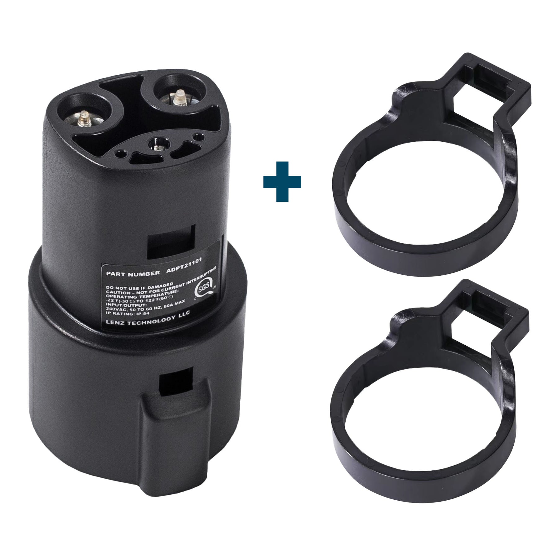 LENZ J1772 to Tesla Adapter and 2 Charger Lock Ring Bundle