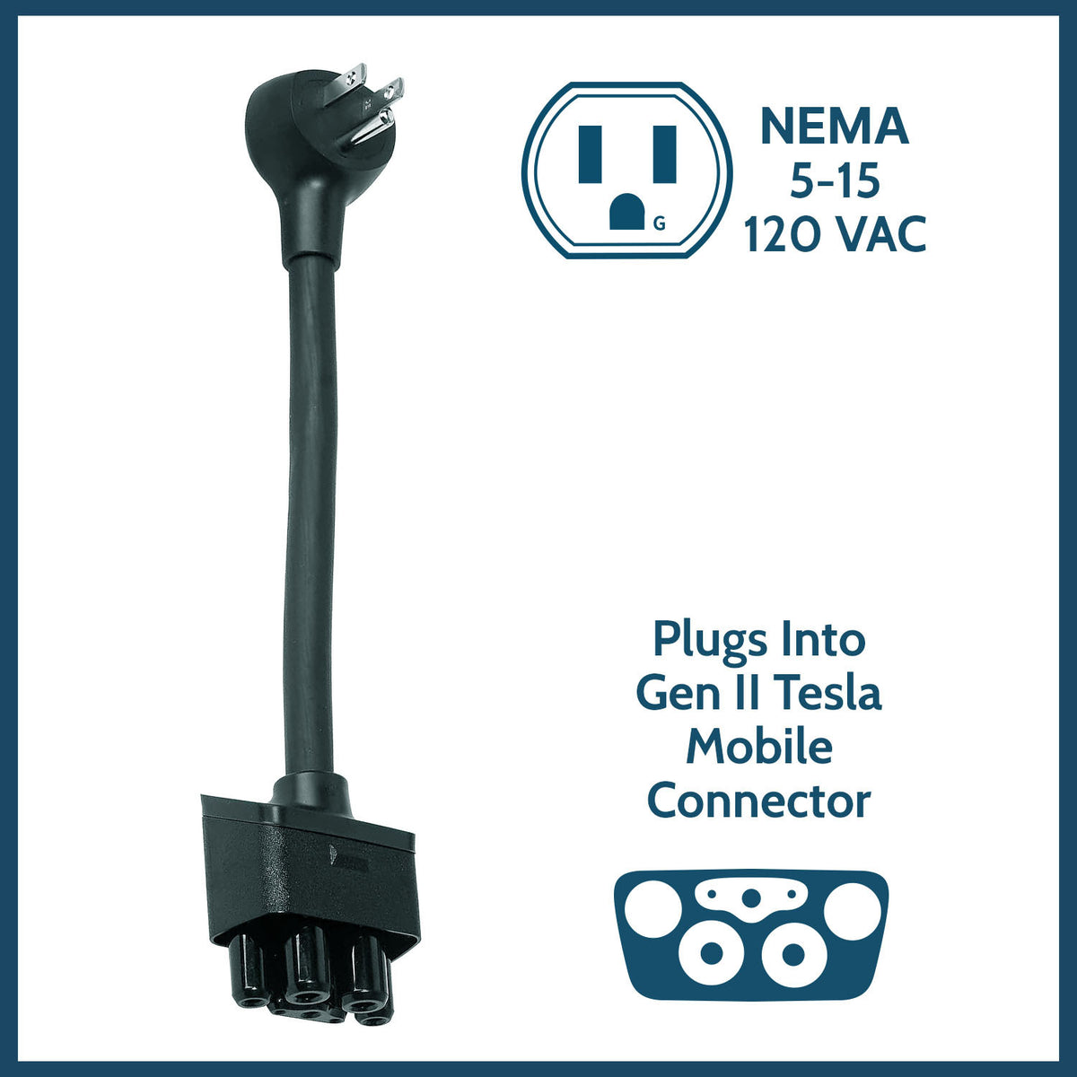 NEMA Adapter Compatible with Tesla Gen 2 Mobile Charger (5-15)