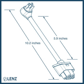 LENZ NEMA 5-15 Adapter for Tesla Gen 2 Mobile Connector measures 10.2 inches end-to-end. A longer extended 15.7 inch version is available.