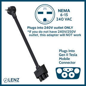 NEMA Adapter Compatible with Tesla Gen 2 Mobile Charger (6-15) Extended Version 14" Length