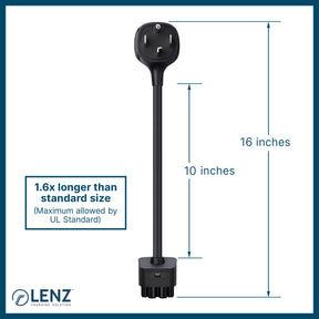 LENZ NEMA 14-30 Adapter for Tesla Gen 2 Mobile Connector Measures 16 inches end-to-end