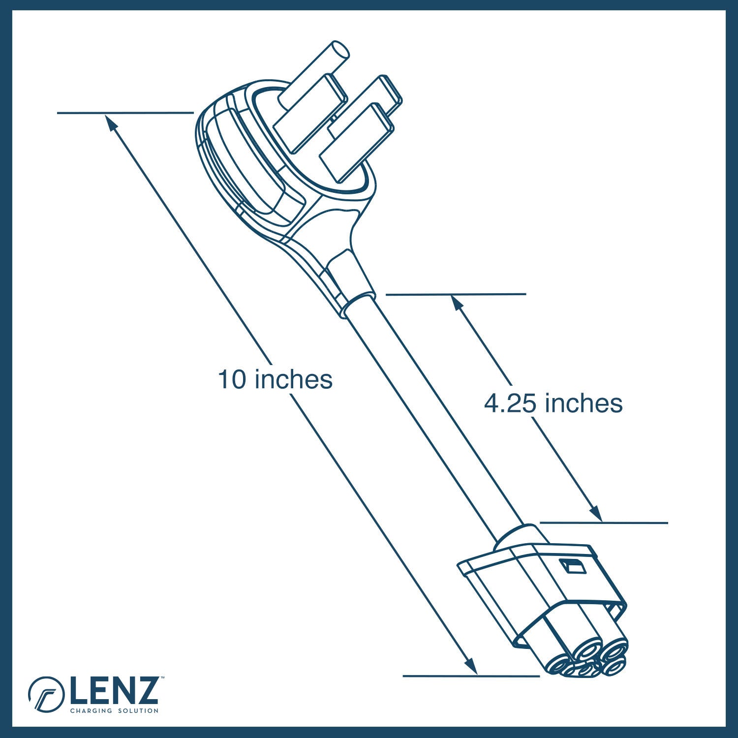 LENZ NEMA 14-50 Adapter for Tesla Gen 2 Mobile Connector Measures 10 inches end-to-end. A longer 15.7 inch extended version is available. 
