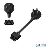 LENZ NEMA 14-50 Adapter 10 inch length for Tesla Gen 2 Mobile Connector with inset photo of outlet plug and connection port for Tesla Gen 2 Mobile Connector
