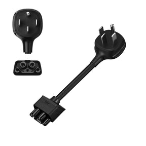 LENZ NEMA 14-50 Adapter for Tesla Gen 2 Mobile Connector with inset photo of outlet plug and connection port for Tesla Gen 2 Mobile Connector