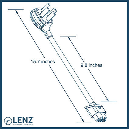 LENZ NEMA 14-50 Adapter for Tesla Gen 2 Mobile Connector Measures 15.7 inches end-to-end. A shorter 10 inch standard version is available. 